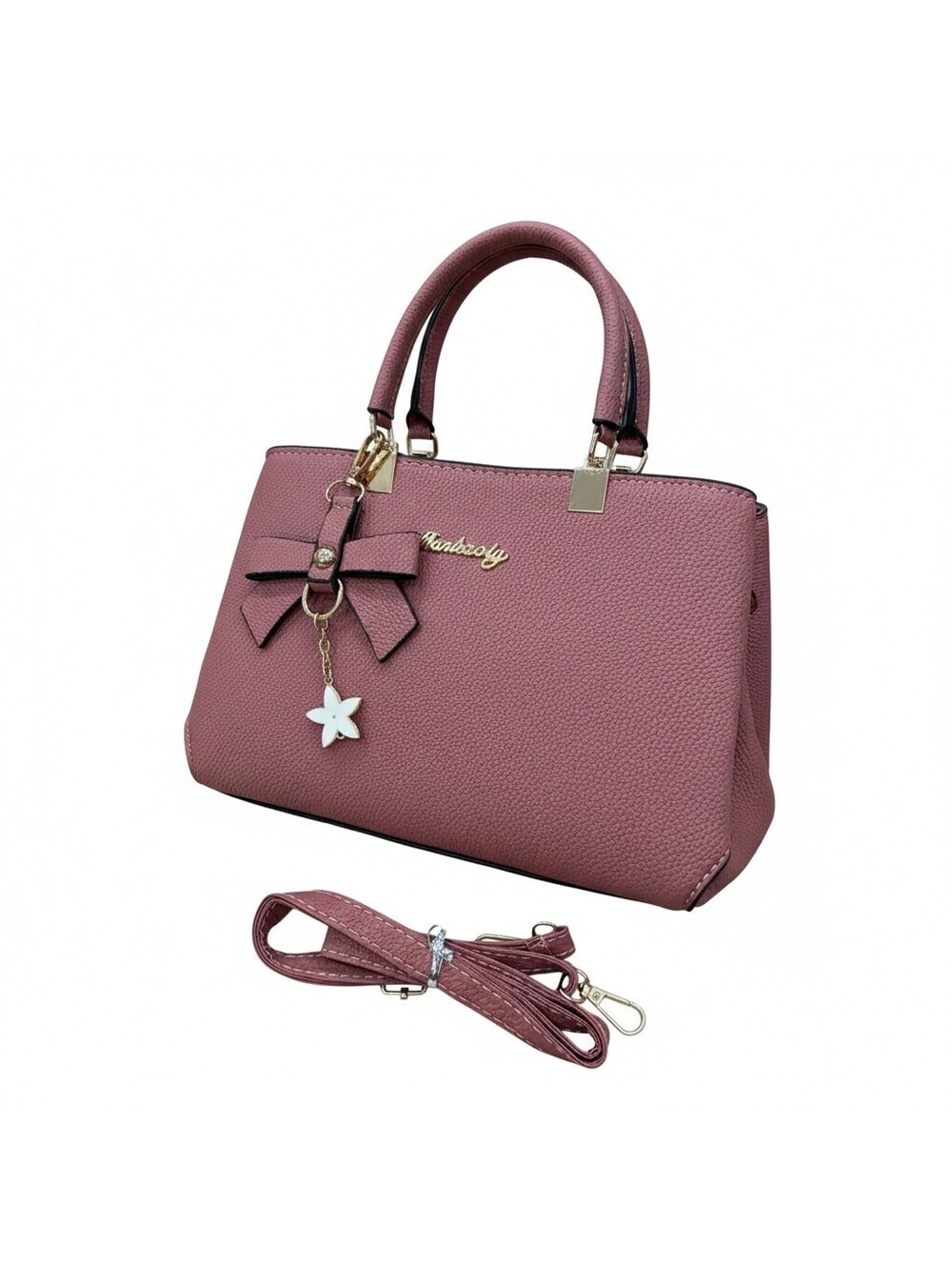 Danbaoly Purple Faux Leather Handbag with Bow and Flower Key